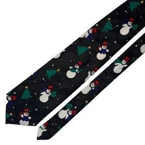 Snowman Snowy Christmas Tree Holiday Mens Necktie - Creative Apparel Group Ltd